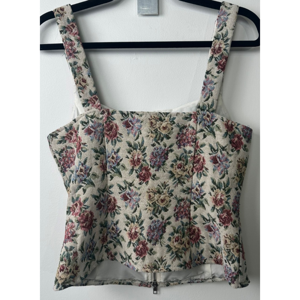VICI Floral Tapestry Corset Top S Tank Full Zipper Lined Fitted Rayon Blend A13 - Picture 4 of 6